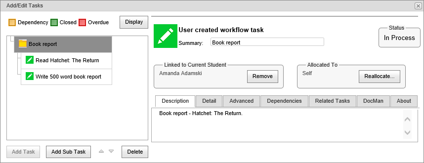 Add Edit Tasks window - Description tab (synweb)