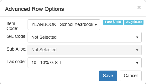 Advanced row options window (synweb)