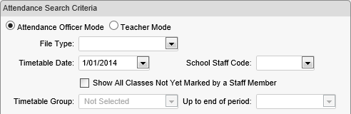 Attendance Maintenance Search window (selection area)