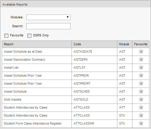 Available Reports page (synweb, v6)