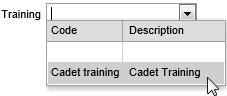 Cadet Maintenance learning area field (selection, synweb)