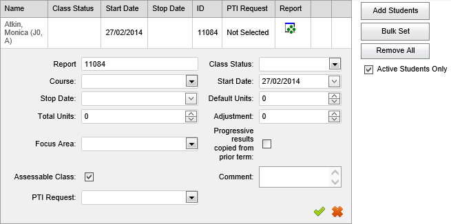 Class Maintenance - Students bar (Edit view, synweb)