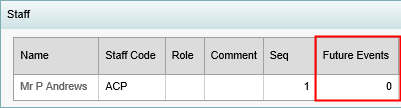 Co-Curricular Maintenance - Staff bar (Future events field highlighted)
