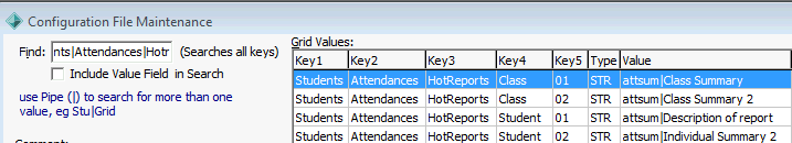 Configuration File Maintenance (Cut down, attendance hot reports)