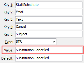 Configuration File Maintenance - StaffSubstitute Email Text Cancel Subject configuration setting
