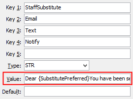 Configuration File Maintenance - StaffSubstitute Email Text Notify configuration setting