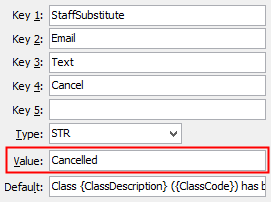 Configuration File Maintenance - StaffSubstitute Text Cancel configuration setting