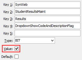 Configuration File Maintenance - Synweb StudentResultsMaint DropdownShowCodeAndDescriptionFlag