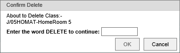 Confirm delete window (Class Maintenance, synweb)
