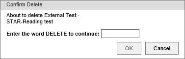 Confirm delete window (External Test Maintenance, synweb)