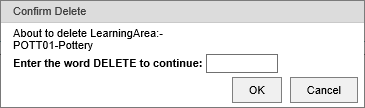 Confirm delete window (Learning Area Maintenance, synweb)