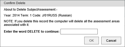 Confirm delete window (Subject assessment area maintenance, synweb)