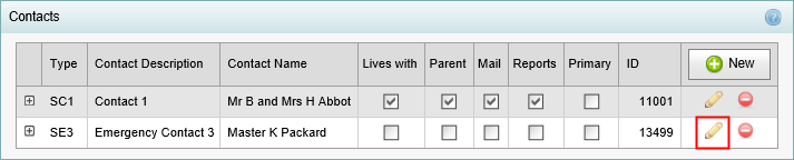 Contacts bar - edit button highlighted