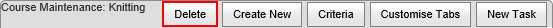 Course Maintenance tool bar (Delete button highlighted, synweb)