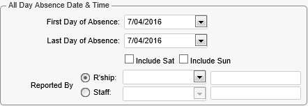 Create Absence Event - All Day Absence Date & Time area (synweb)