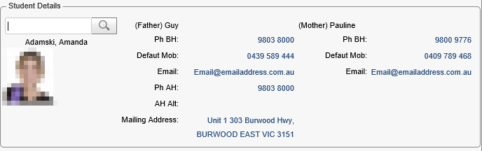 Create Absence Event - Student Details area (synweb)