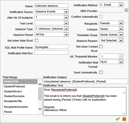 Create New Notification Rule (populated, cut down)