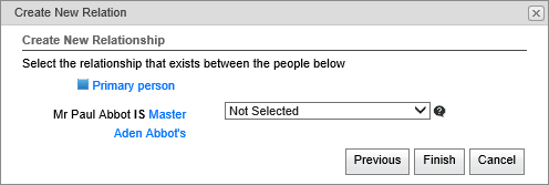 Create New Relation - Create New Relationship window (synweb)