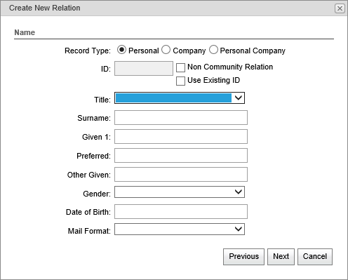 Create New Relationship - Name window (synweb)