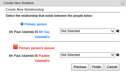 Create New Relationship - select relationship window (synweb)