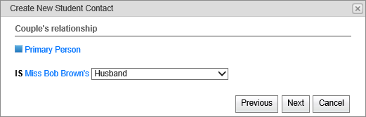 Create New Student Contact - Couple Relationship window