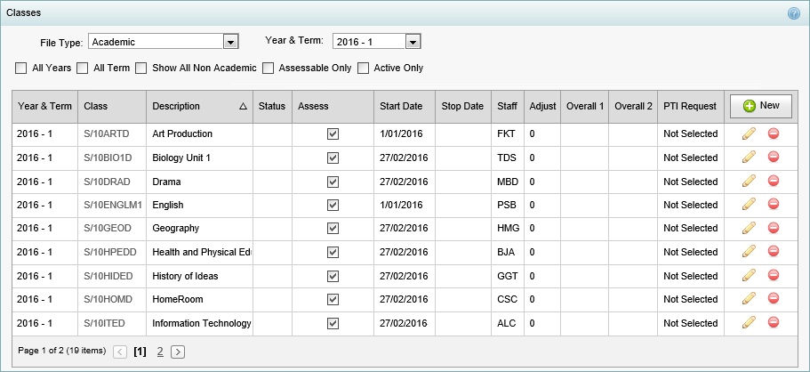 Current Student Maintenance - Classes bar (cut down)