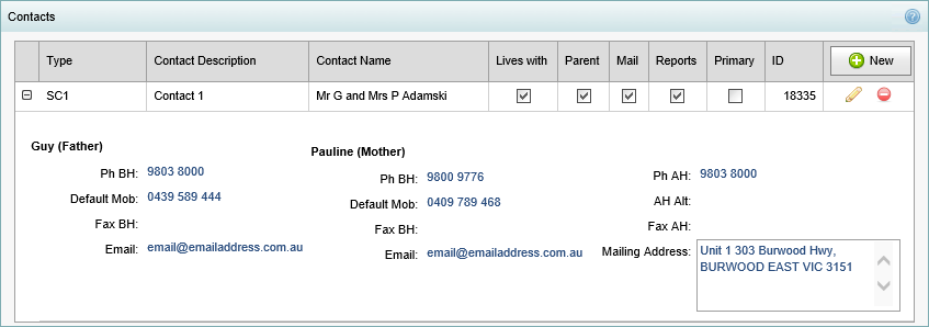 Current Student Maintenance - Contacts bar (synweb)