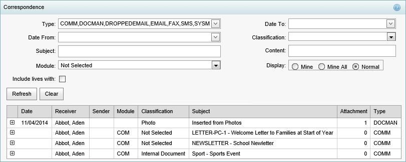 Current Student Maintenance - Correspondence bar (synweb, cut down)