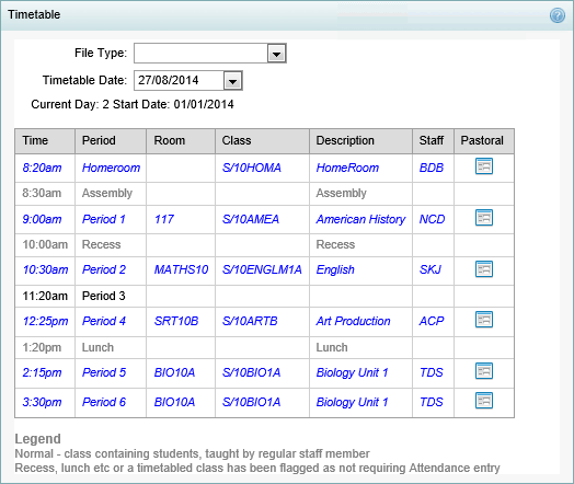 Current Student Maintenance - Timetable bar (synweb)
