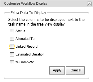 Customise Workflow Display window (synweb)
