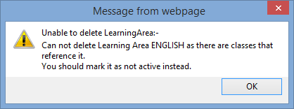 Deleting learning areas (Unable to delete, synweb)