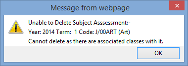 Deleting subject assessment areas (Unable to delete, synweb)