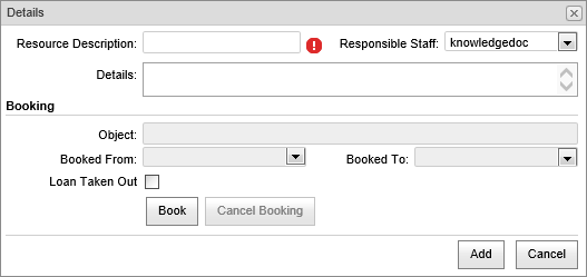 Details window (Adding new excursion resources)