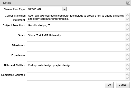 Details window (Student Maintenance - Career bar, synweb)