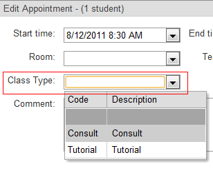 Edit Appointment window (class type highlight, synweb)