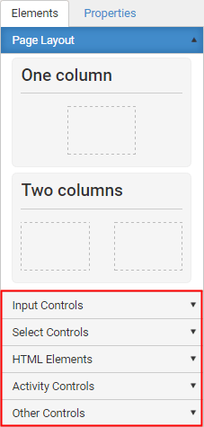 Elements tab (None page layout elements highlighted)