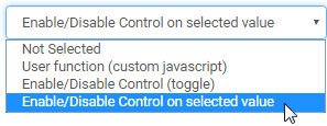 Event action drop-down list (Enable control on selected value)