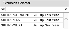 Excursion Maintenance - Excursion selector (ski example, synweb)