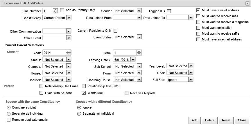 Excursions Bulk Add-Delete (current parent, synweb)