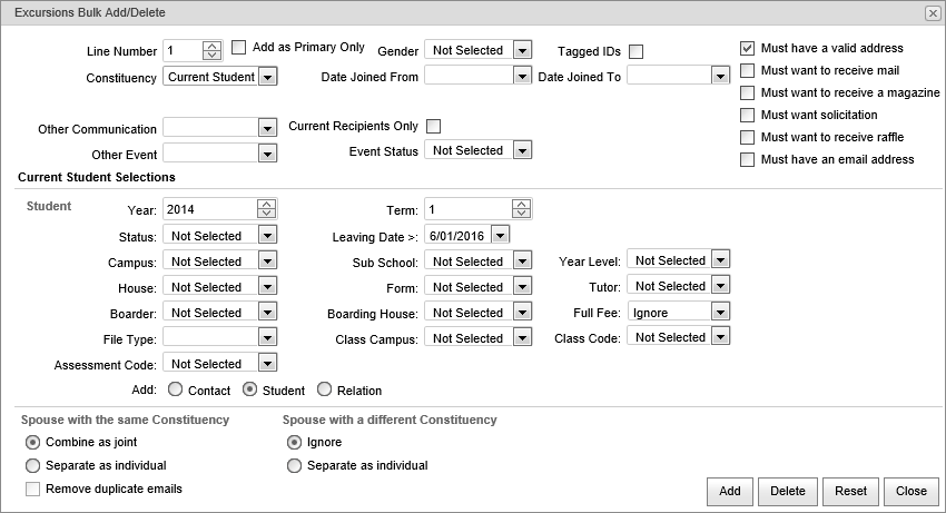 Excursions Bulk Add-Delete (current student, synweb)