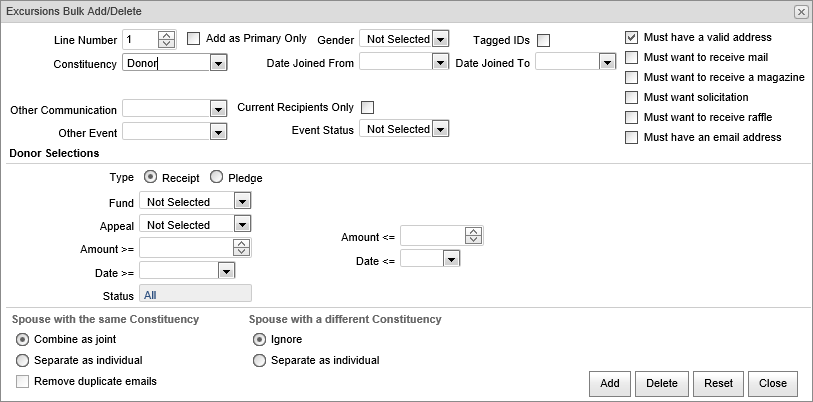 Excursions Bulk Add-Delete (donor, synweb)