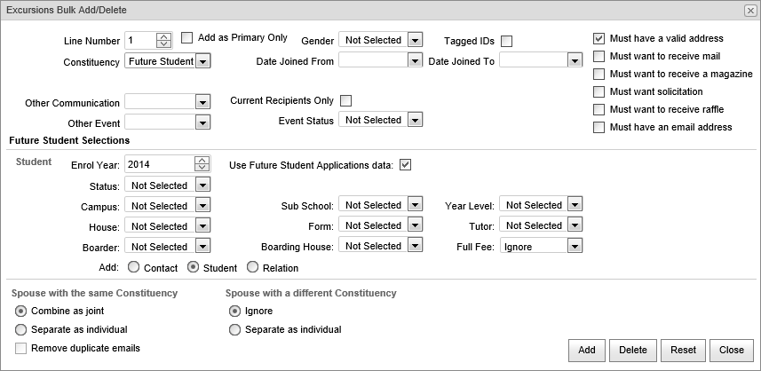 Excursions Bulk Add-Delete (future student, synweb)