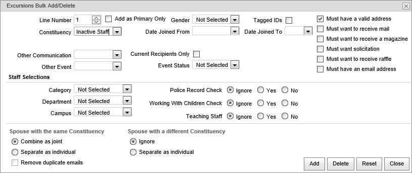Excursions Bulk Add-Delete (inactive staff, synweb)