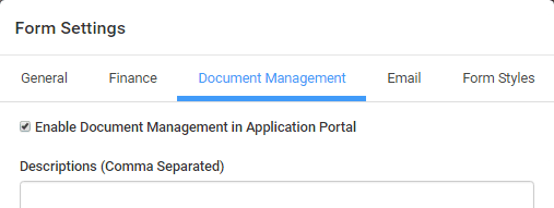 Form Settings window - Document Manangement tab (cut-down)