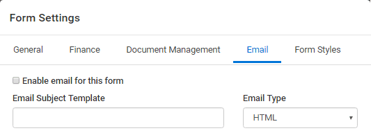 Form Settings window - Email tab (cut-down)