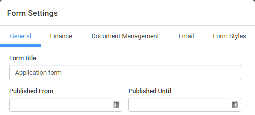 Form Settings window - General tab (cut-down)