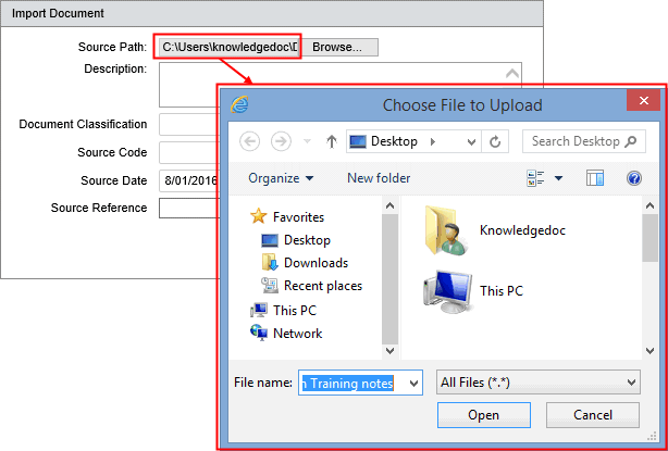 Import Document (Source Path field, tag lists, reselect document, synweb)
