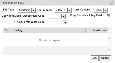 Import Mark Book (synweb, cutdown for table)