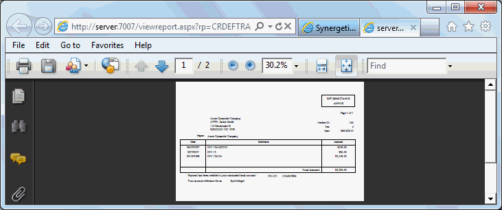 Internet Explorer window (viewreport=CRDEFTRA)