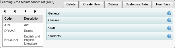 Learning Area Maintenance - initial view (synweb)